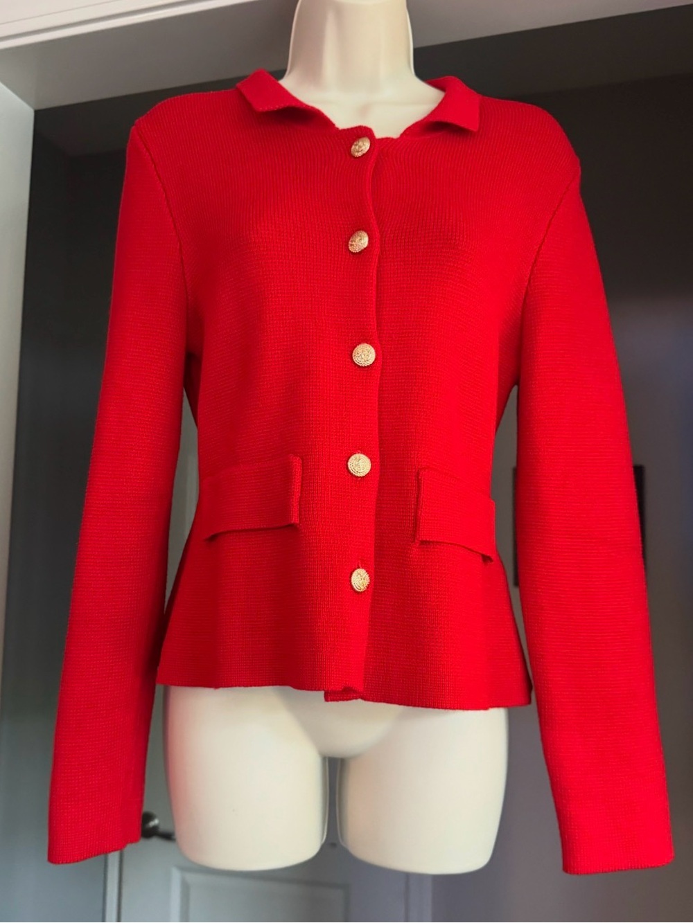 Zara Red Button Up Blazer Small Viscose Classic Maximalist Like New Workwear